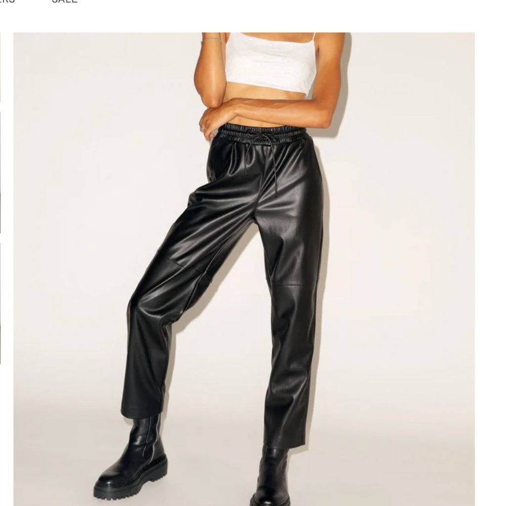 NIA Vegan Leather Baggy Drawstring Jogger Pants Black NWT Size XS - Picture 1 of 13